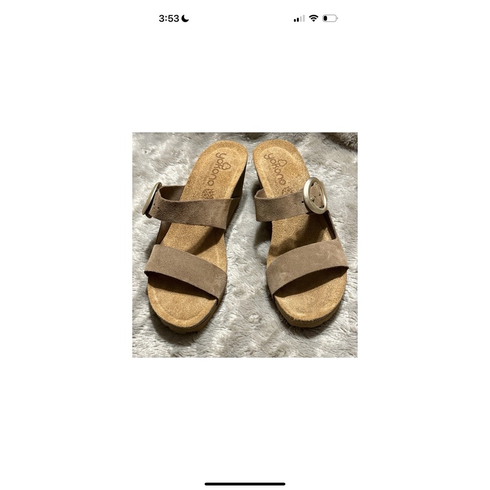 Yokono Tan Suede Leather Wedge Buckle Spain Sandals Shoes Womens Size 8, - Picture 5 of 15
